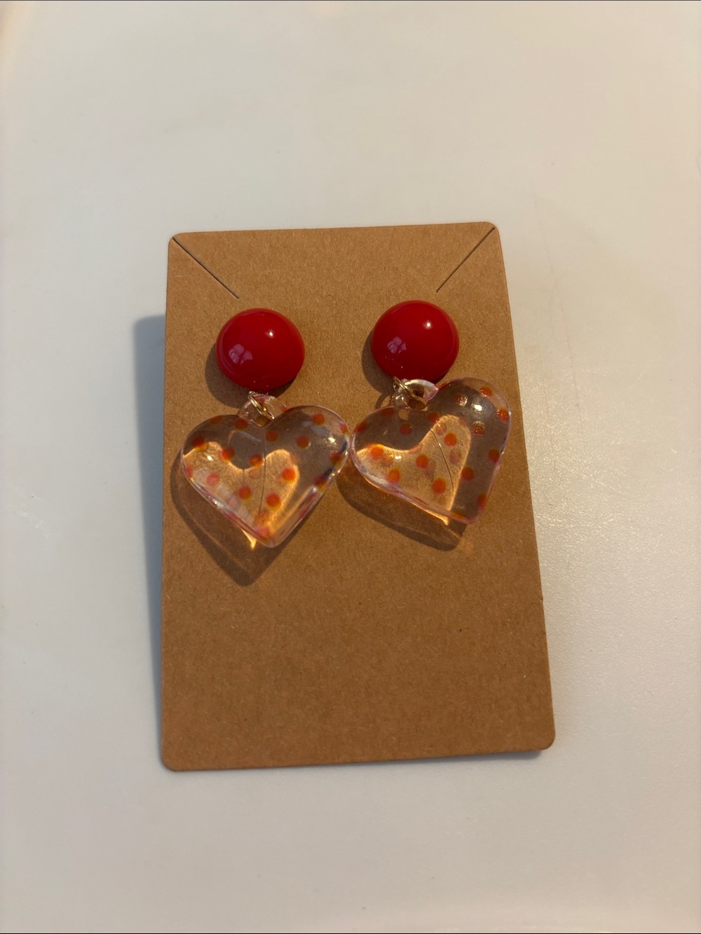 Fashion Jewelry Red Stud Earrings with Clear Hearts and Orange Dots